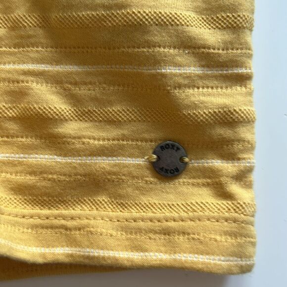Roxy Uncomplicated Mind Button Front Stripe Tee Ochre Beachy Yarn, Small, NWT - Picture 6 of 9
